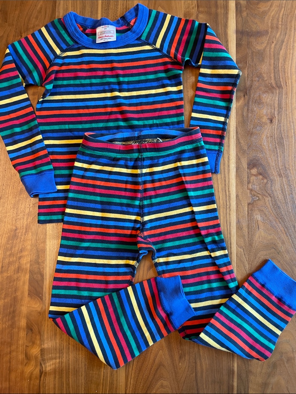 Hanna Andersson Bright Rainbow Stripe Pajama Set - Blue Cuffs